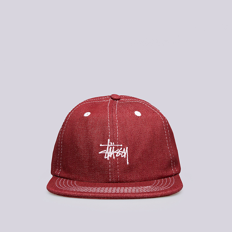  красная кепка Stussy Contrast Stitch Denim Strapback 131677-red - цена, описание, фото 1